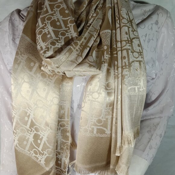 Dior Stole Shawl Wrap 65% Cashmere 35% Silk Light Golden Used - Picture 2 of 11
